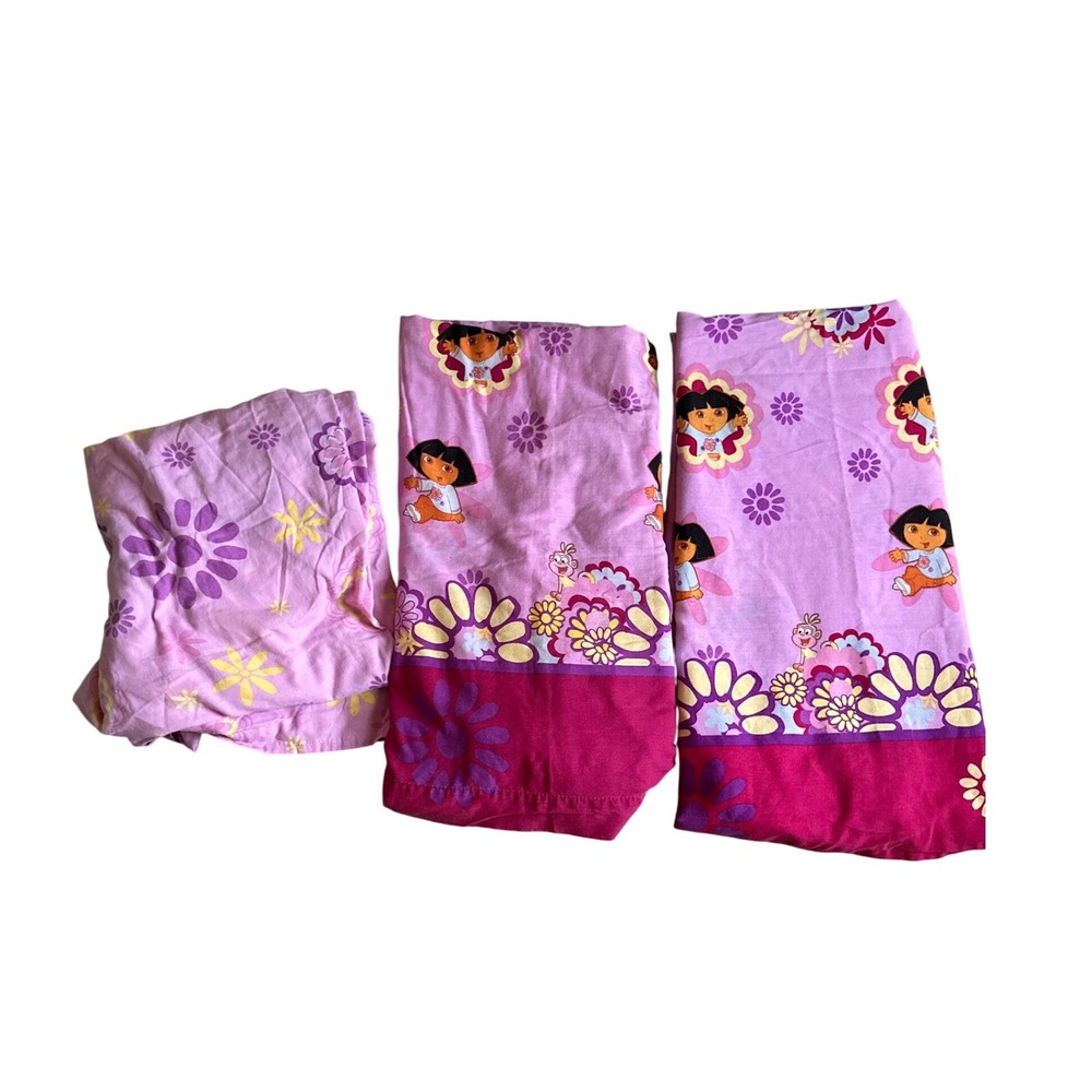 Y2K 2005 Dora The Explorer 2 Flat Fitted Sheet Set Girls Twin Boots Nick Jr.